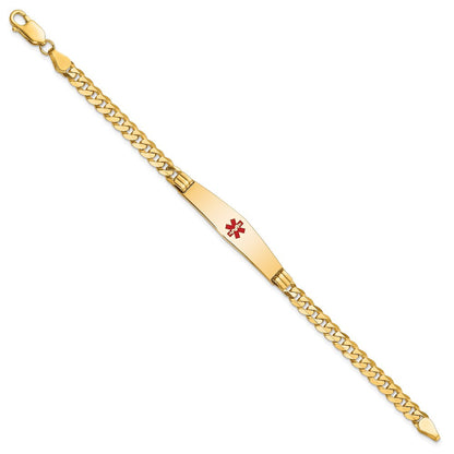14K Gelbgold Medizinisch Massiv Kette/solid Platte Weich Diamant Form 36x9mm Centered Rot Emaille Panzer Glieder Id Armband