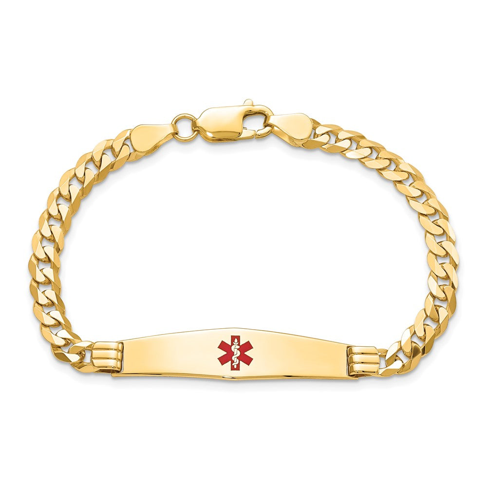 14K Gelbgold Medizinisch Massiv Kette/solid Platte Weich Diamant Form 36x9mm Centered Rot Emaille Panzer Glieder Id Armband
