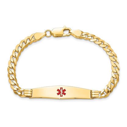 14K Gelbgold Medizinisch Massiv Kette/solid Platte Weich Diamant Form 36x9mm Centered Rot Emaille Panzer Glieder Id Armband