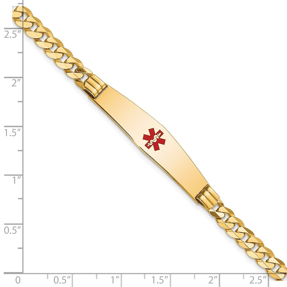 14K Gelbgold Medizinisch Massiv Kette/solid Platte Weich Diamant Form 36x9mm Centered Rot Emaille Panzer Glieder Id Armband