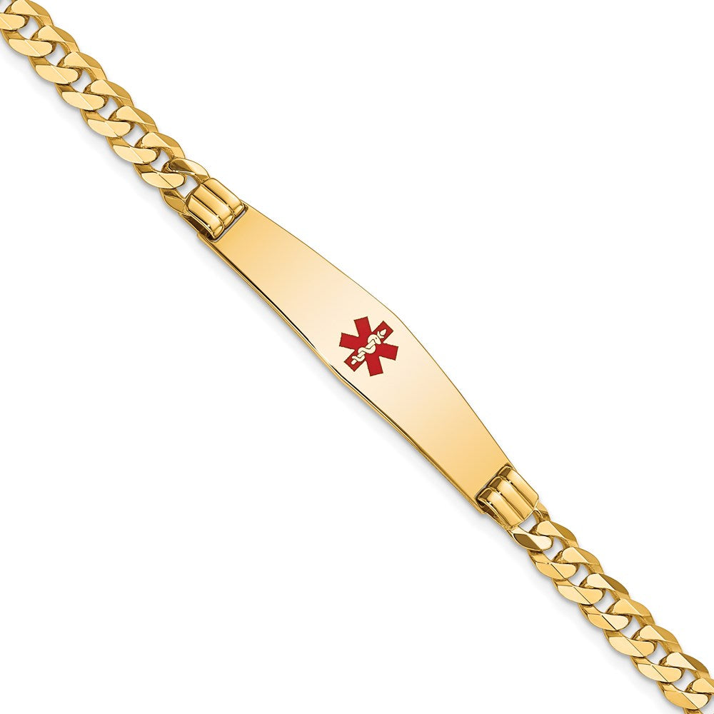 14K Gelbgold Medizinisch Massiv Kette/solid Platte Weich Diamant Form 36x9mm Centered Rot Emaille Panzer Glieder Id Armband