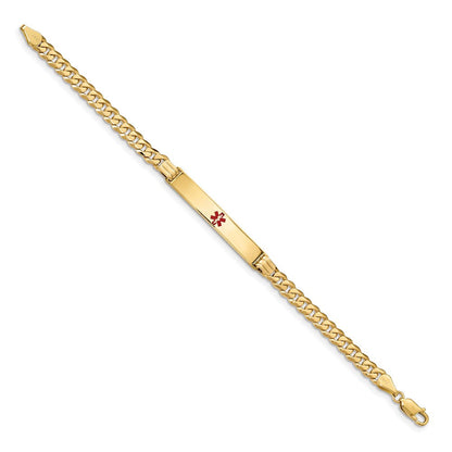 Massiv 14K Gelbgold Medizinisch Rot Emaille Panzer Glieder Id Armband