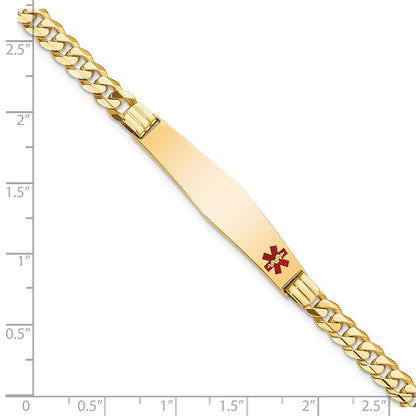 Massiv 14K Gelbgold Medizinisch Rot Emaille Panzer Glieder Id Armband