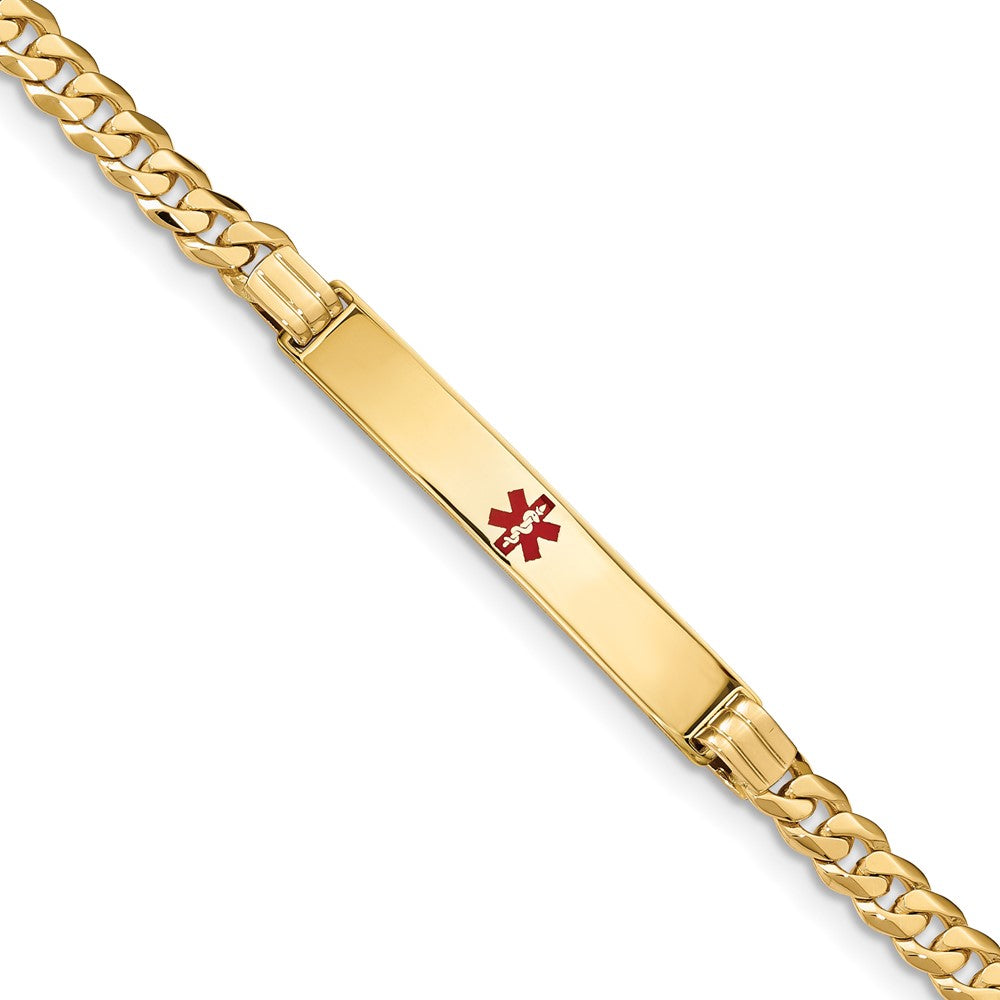 Massiv 14K Gelbgold Medizinisch Rot Emaille Panzer Glieder Id Armband