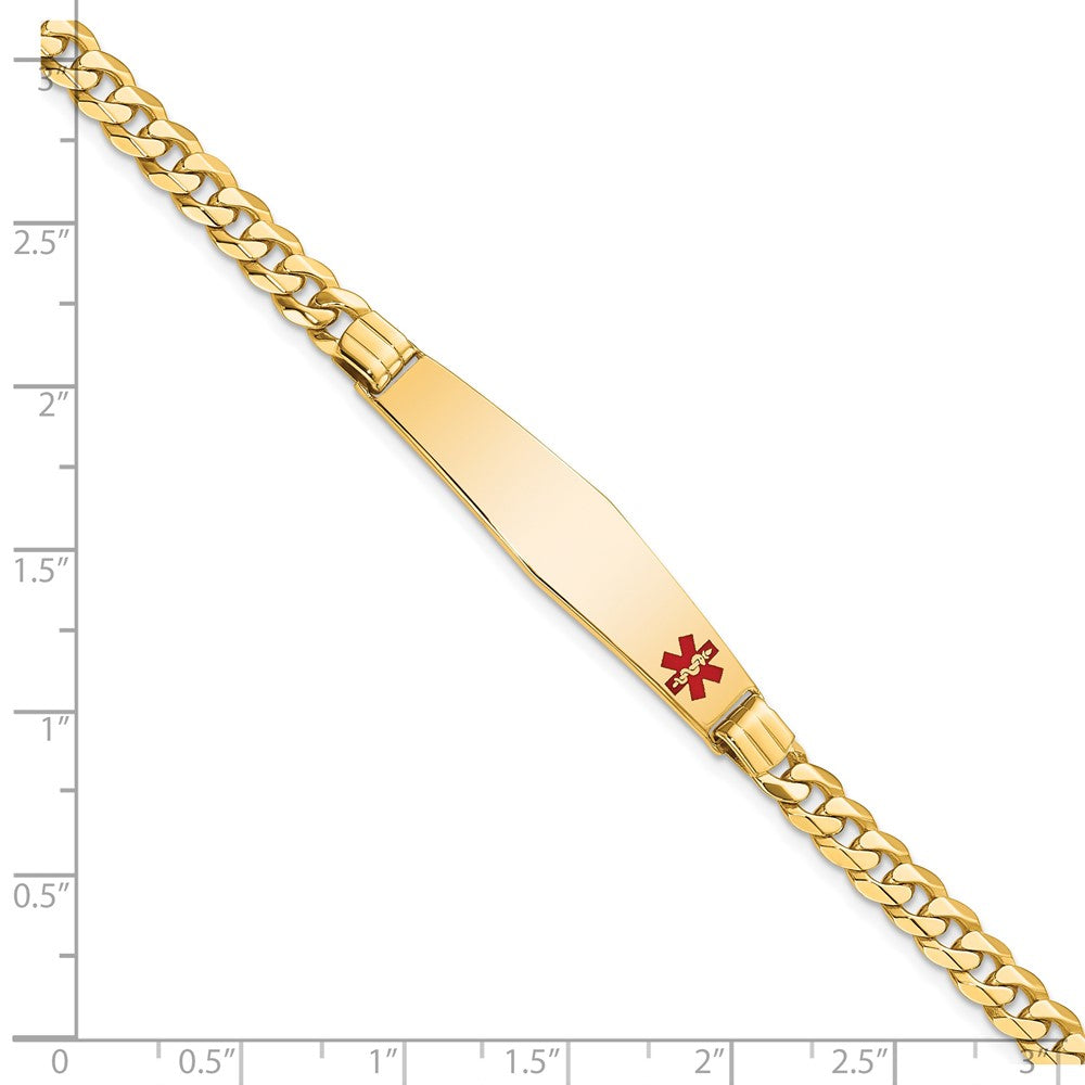 14K Gelbgold Medizinisch Massiv Kette/solid Platte Weich Diamant Form 36x9mm Off Mittig Rot Emaille Panzer Glieder Id Armband
