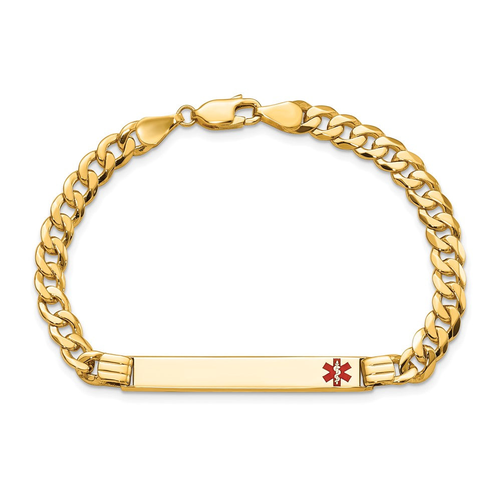 Massiv 14K Gelbgold Medizinisch Rot Emaille Panzer Glieder Id Armband