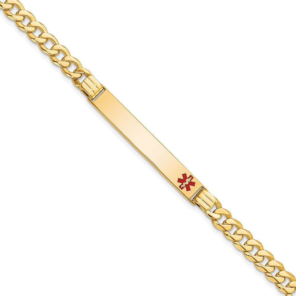 Massiv 14K Gelbgold Medizinisch Rot Emaille Panzer Glieder Id Armband