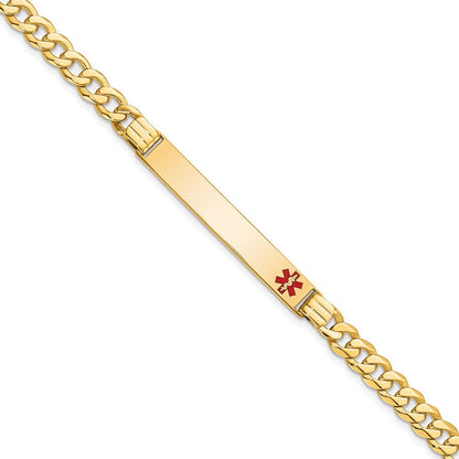 Massiv 14K Gelbgold Medizinisch Rot Emaille Panzer Glieder Id Armband