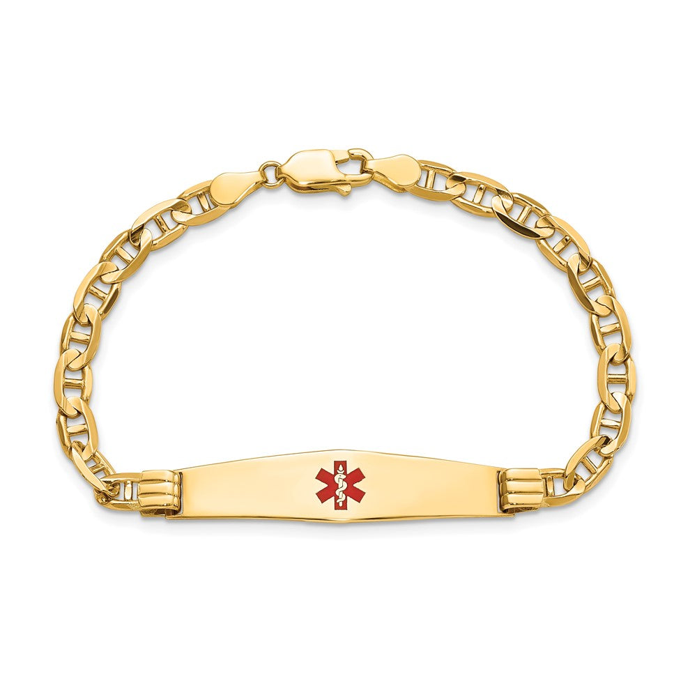 14K Gelbgold Medizinisch Massiv Kette/solid Platte Weich Diamant Form 36x9mm Centered Rot Emaille Anker Glieder 8 Zoll Id Armband