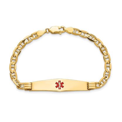 14K Gelbgold Medizinisch Massiv Kette/solid Platte Weich Diamant Form 36x9mm Centered Rot Emaille Anker Glieder 8 Zoll Id Armband