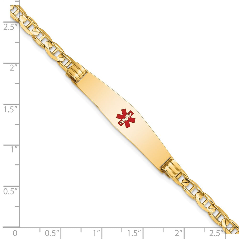 14K Gelbgold Medizinisch Massiv Kette/solid Platte Weich Diamant Form 36x9mm Centered Rot Emaille Anker Glieder 8 Zoll Id Armband