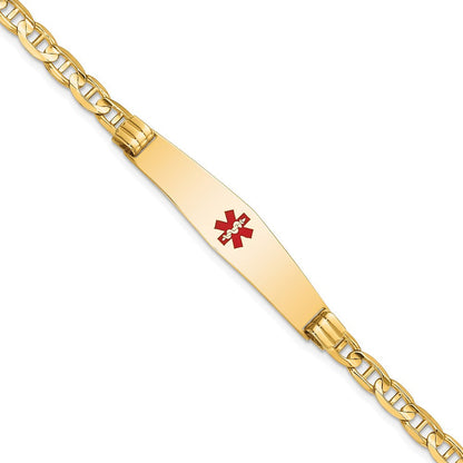 14K Gelbgold Medizinisch Massiv Kette/solid Platte Weich Diamant Form 36x9mm Centered Rot Emaille Anker Glieder 8 Zoll Id Armband