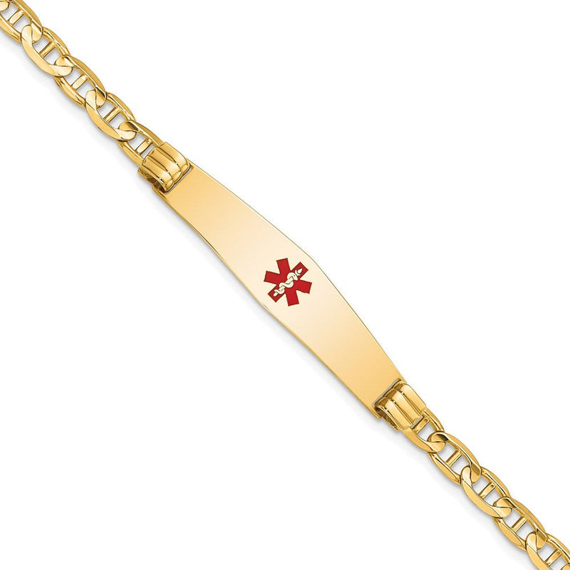 14K Gelbgold Medizinisch Massiv Kette/solid Platte Weich Diamant Form 36x9mm Centered Rot Emaille Anker Glieder 8 Zoll Id Armband