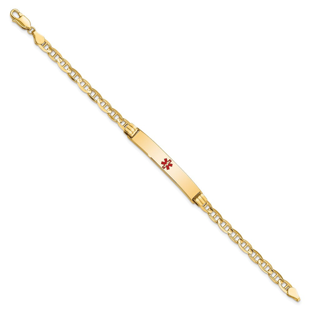 Massiv 14K Gelbgold Medizinisch Rot Emaille Anker Glieder Id Armband