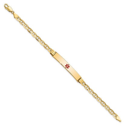 Massiv 14K Gelbgold Medizinisch Rot Emaille Anker Glieder Id Armband