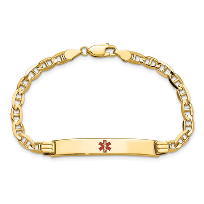 Massiv 14K Gelbgold Medizinisch Rot Emaille Anker Glieder Id Armband