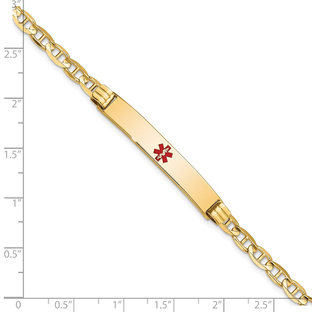 Massiv 14K Gelbgold Medizinisch Rot Emaille Anker Glieder Id Armband