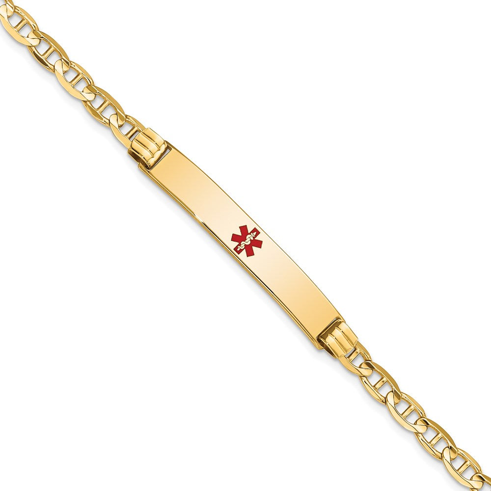 Massiv 14K Gelbgold Medizinisch Rot Emaille Anker Glieder Id Armband