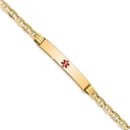 Massiv 14K Gelbgold Medizinisch Rot Emaille Anker Glieder Id Armband