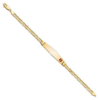 14K Gelbgold Medizinisch Massiv Kette/solid Platte Weich Diamant Form 36x9mm Off Mittig Rot Emaille Anker Glieder 8 Zoll Id Armband