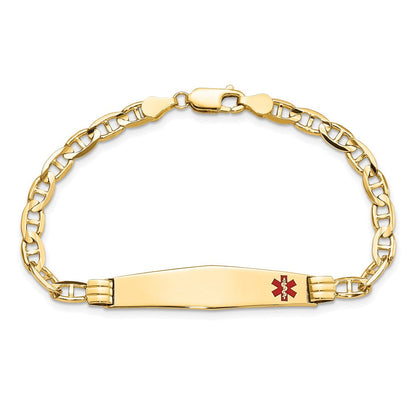 14K Gelbgold Medizinisch Massiv Kette/solid Platte Weich Diamant Form 36x9mm Off Mittig Rot Emaille Anker Glieder 8 Zoll Id Armband