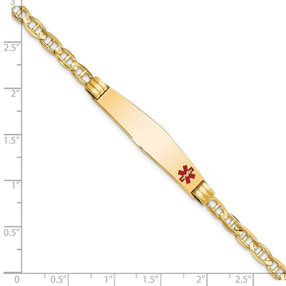 14K Gelbgold Medizinisch Massiv Kette/solid Platte Weich Diamant Form 36x9mm Off Mittig Rot Emaille Anker Glieder 8 Zoll Id Armband