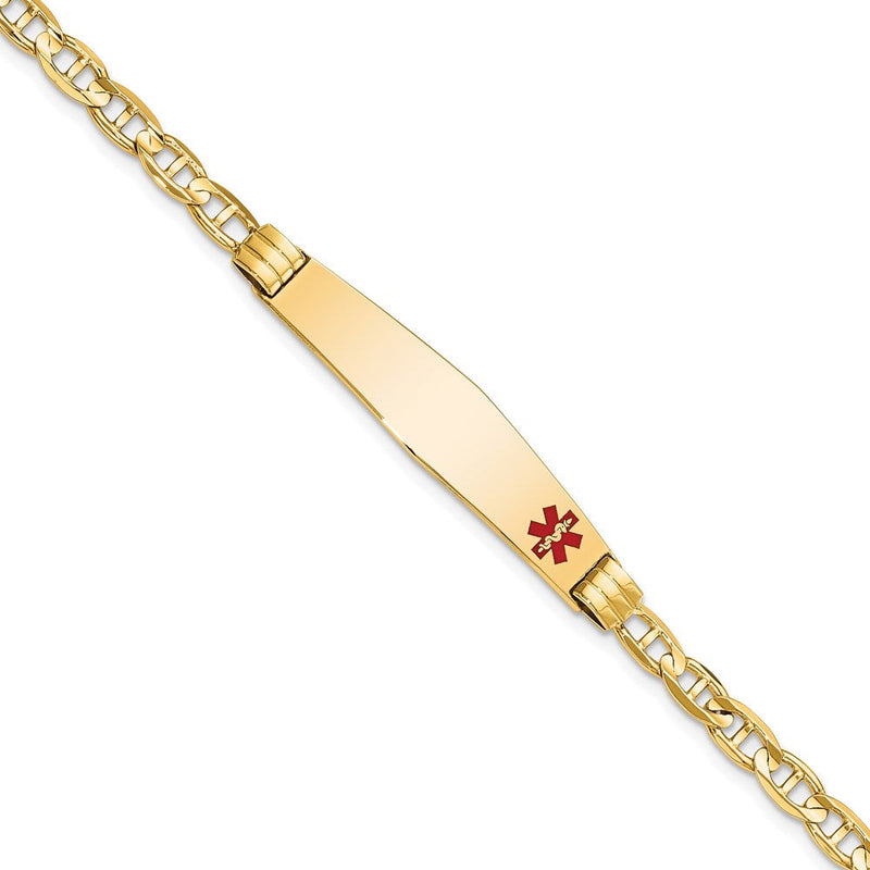 14K Gelbgold Medizinisch Massiv Kette/solid Platte Weich Diamant Form 36x9mm Off Mittig Rot Emaille Anker Glieder 8 Zoll Id Armband