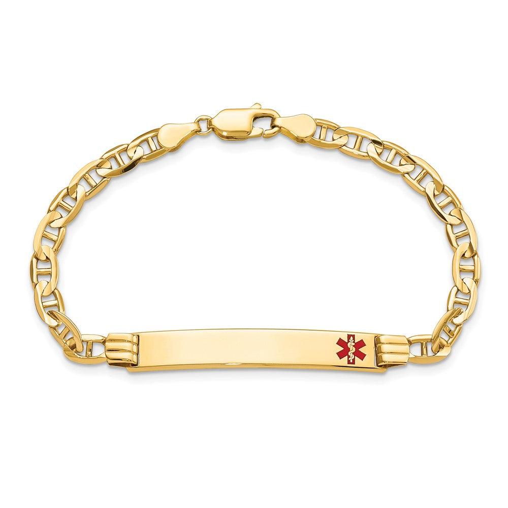 Massiv 14K Gelbgold Medizinisch Rot Emaille Anker Glieder Id Armband