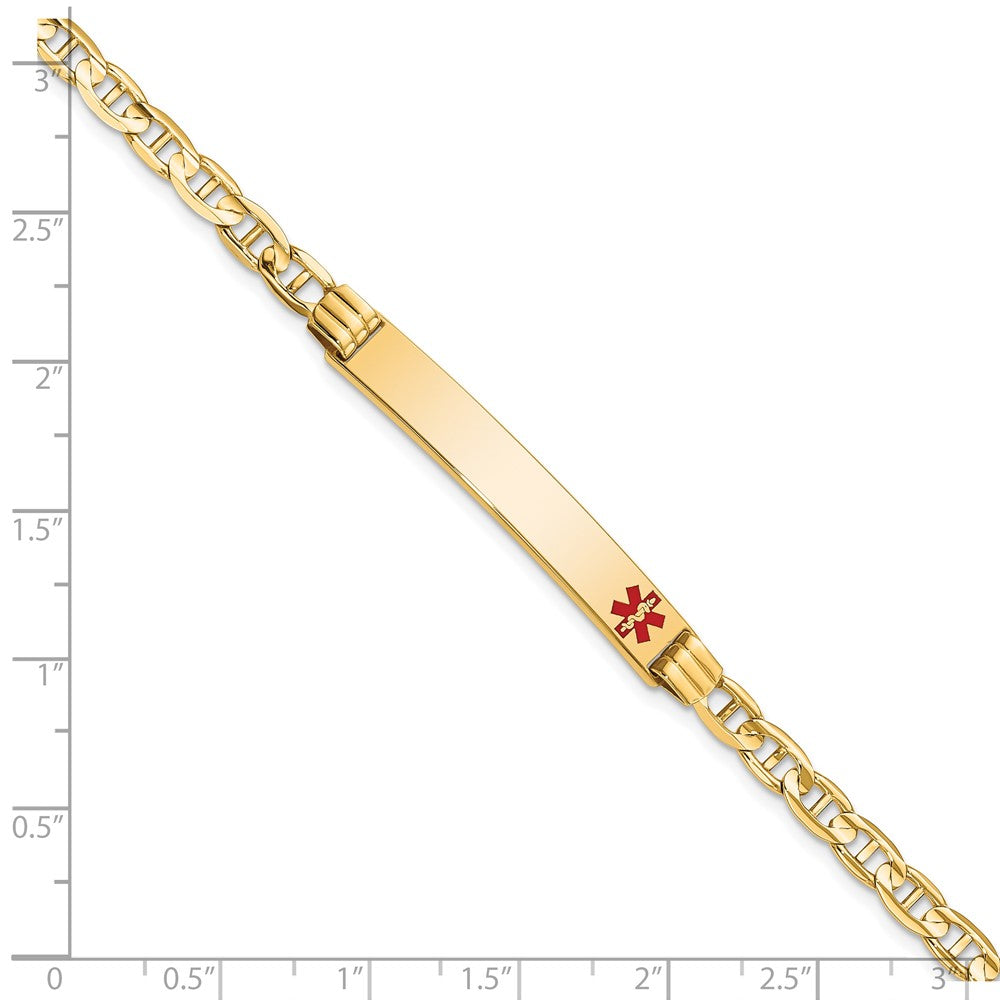 Massiv 14K Gelbgold Medizinisch Rot Emaille Anker Glieder Id Armband
