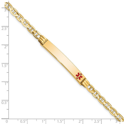 Massiv 14K Gelbgold Medizinisch Rot Emaille Anker Glieder Id Armband