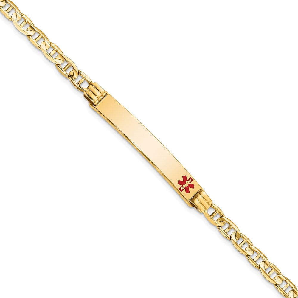 Massiv 14K Gelbgold Medizinisch Rot Emaille Anker Glieder Id Armband