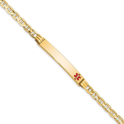 Massiv 14K Gelbgold Medizinisch Rot Emaille Anker Glieder Id Armband