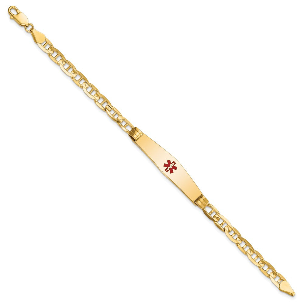 14K Gelbgold Medizinisch Massiv Kette/solid Platte Weich Diamant Form 36x9mm Centered Rot Emaille Anker Glieder Id Armband