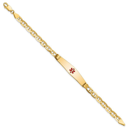 14K Gelbgold Medizinisch Massiv Kette/solid Platte Weich Diamant Form 36x9mm Centered Rot Emaille Anker Glieder Id Armband
