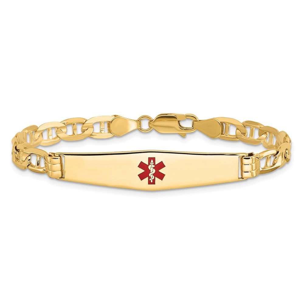 14K Gelbgold Medizinisch Massiv Kette/solid Platte Weich Diamant Form 36x9mm Centered Rot Emaille Anker Glieder Id Armband