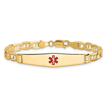 14K Gelbgold Medizinisch Massiv Kette/solid Platte Weich Diamant Form 36x9mm Centered Rot Emaille Anker Glieder Id Armband