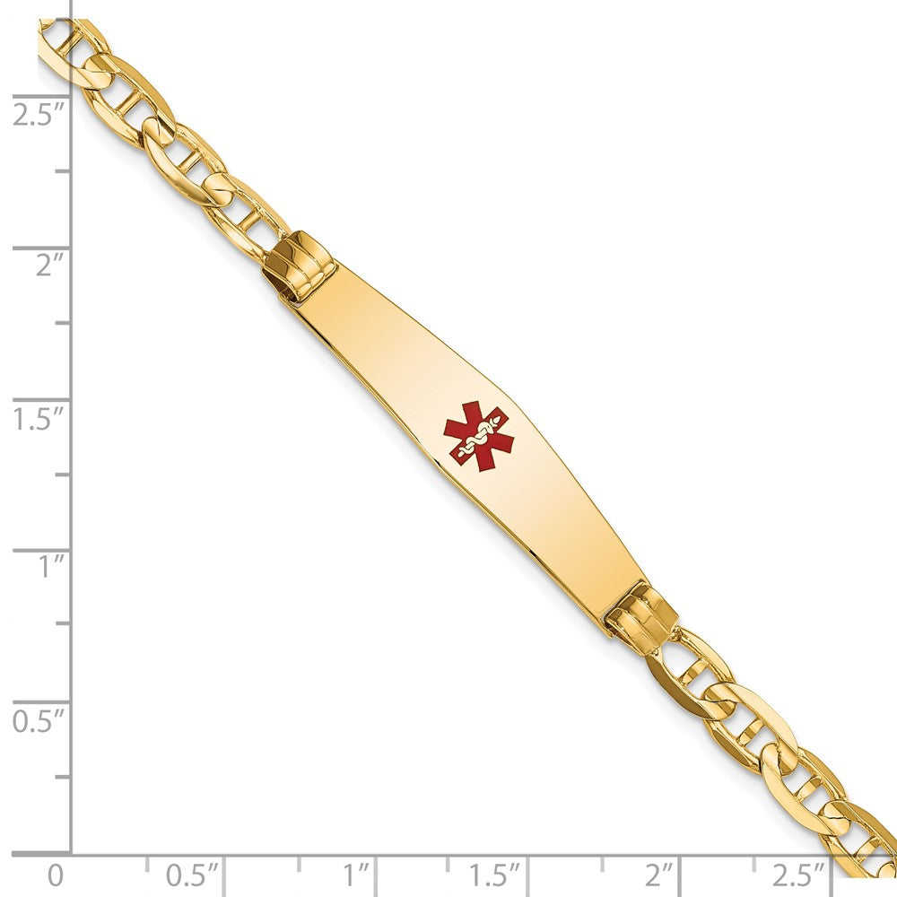 14K Gelbgold Medizinisch Massiv Kette/solid Platte Weich Diamant Form 36x9mm Centered Rot Emaille Anker Glieder Id Armband