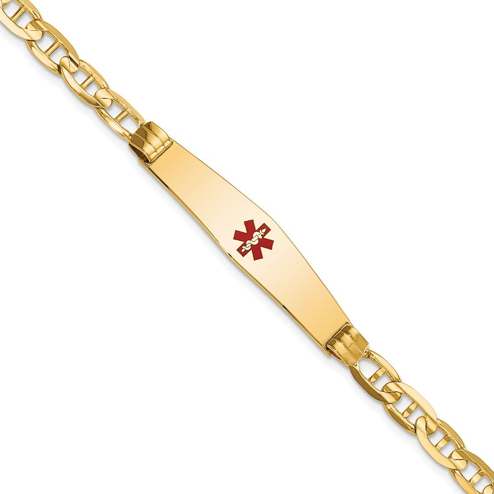 14K Gelbgold Medizinisch Massiv Kette/solid Platte Weich Diamant Form 36x9mm Centered Rot Emaille Anker Glieder Id Armband