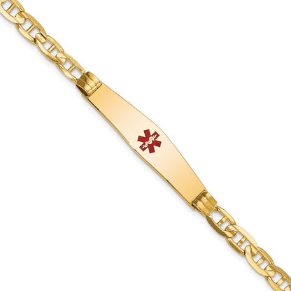 14K Gelbgold Medizinisch Massiv Kette/solid Platte Weich Diamant Form 36x9mm Centered Rot Emaille Anker Glieder Id Armband