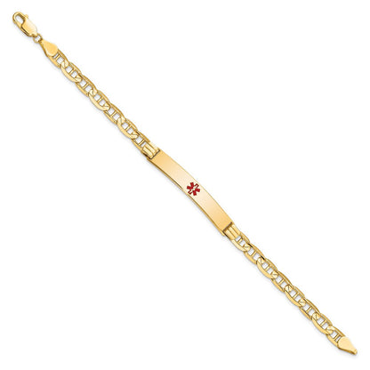 Massiv 14K Gelbgold Medizinisch Rot Emaille Anker Id Armband