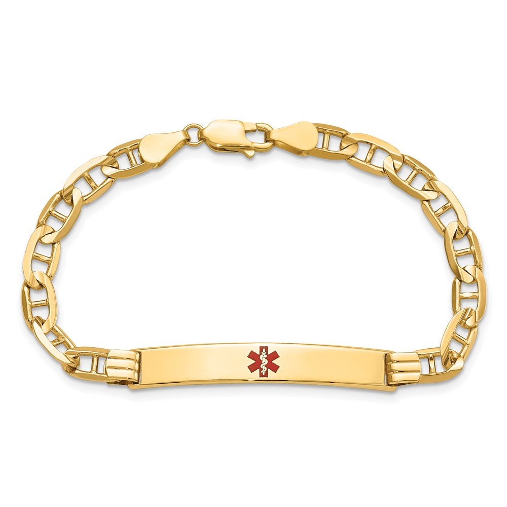 Massiv 14K Gelbgold Medizinisch Rot Emaille Anker Id Armband