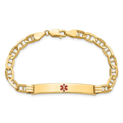 Massiv 14K Gelbgold Medizinisch Rot Emaille Anker Id Armband