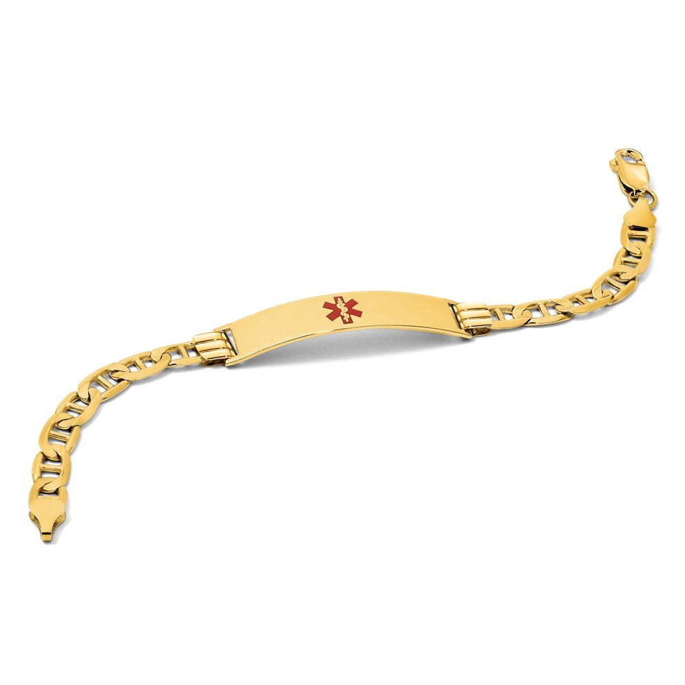 Massiv 14K Gelbgold Medizinisch Rot Emaille Anker Id Armband