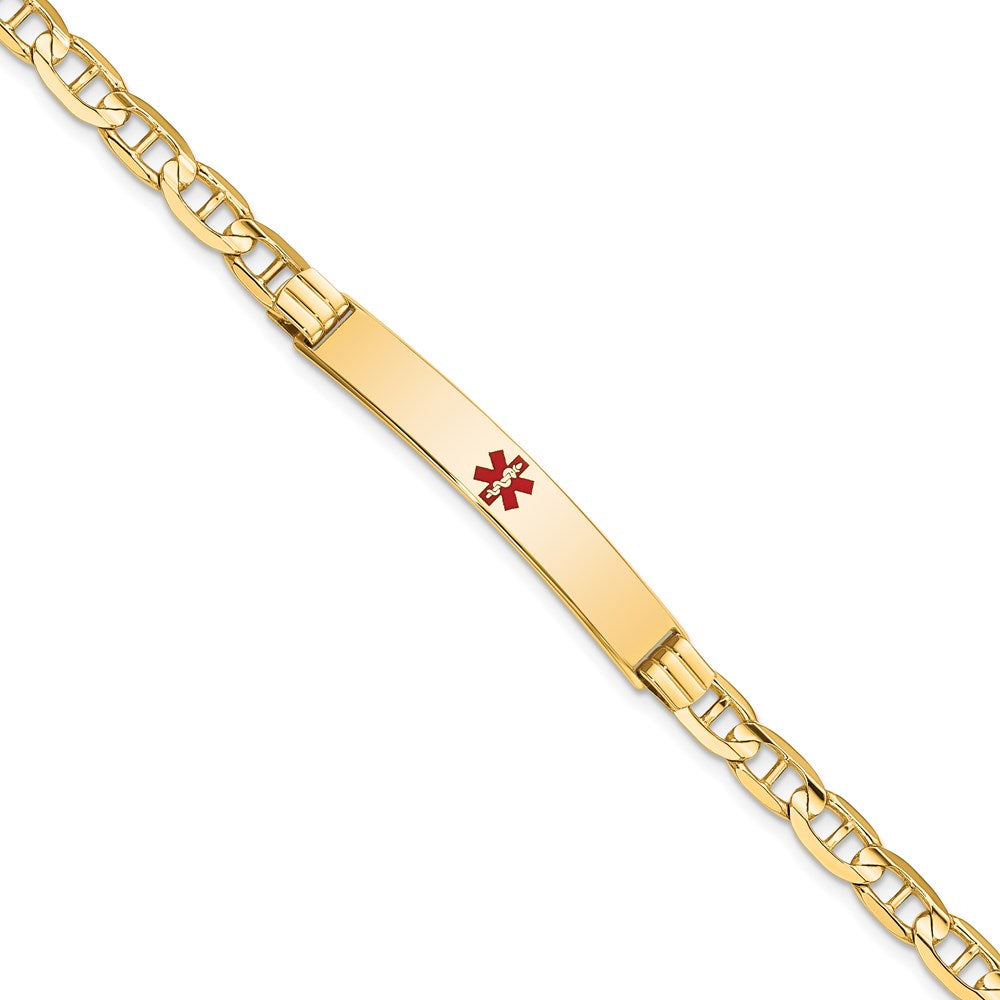 Massiv 14K Gelbgold Medizinisch Rot Emaille Anker Id Armband