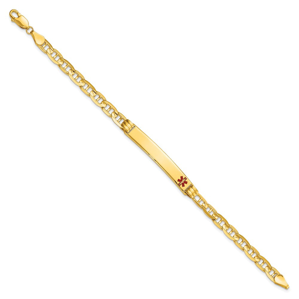 Massiv 14K Gelbgold Medizinisch Rot Emaille Anker Id Armband
