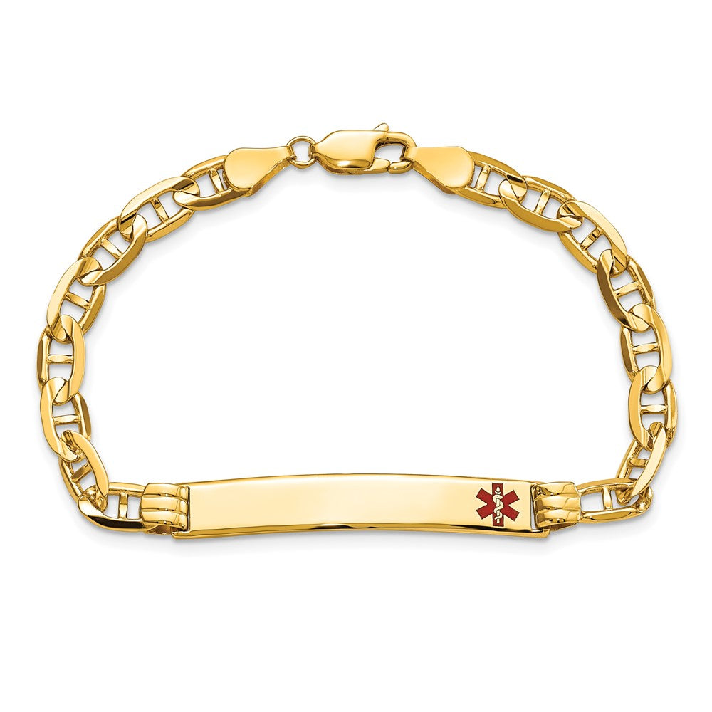 Massiv 14K Gelbgold Medizinisch Rot Emaille Anker Id Armband