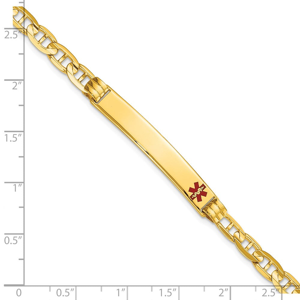 Massiv 14K Gelbgold Medizinisch Rot Emaille Anker Id Armband