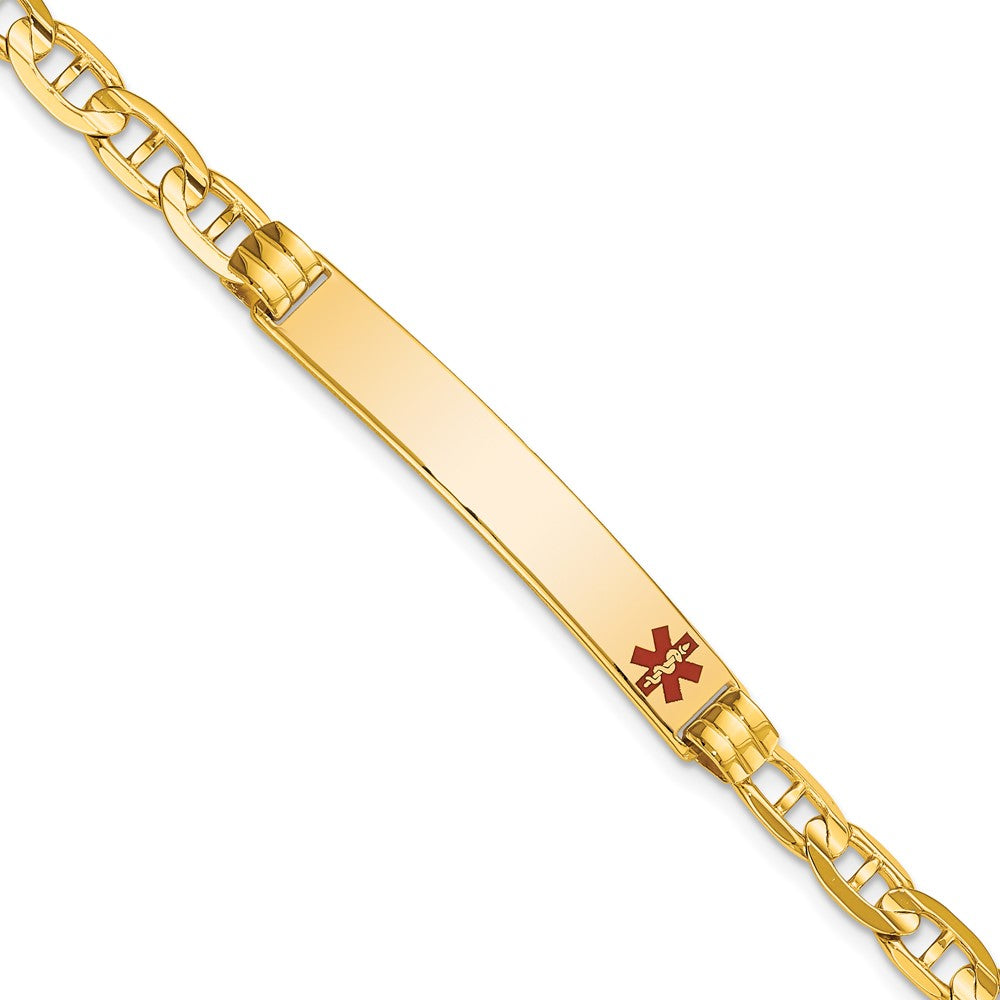 Massiv 14K Gelbgold Medizinisch Rot Emaille Anker Id Armband