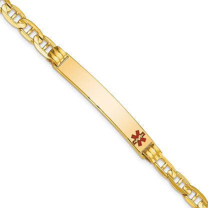 Massiv 14K Gelbgold Medizinisch Rot Emaille Anker Id Armband