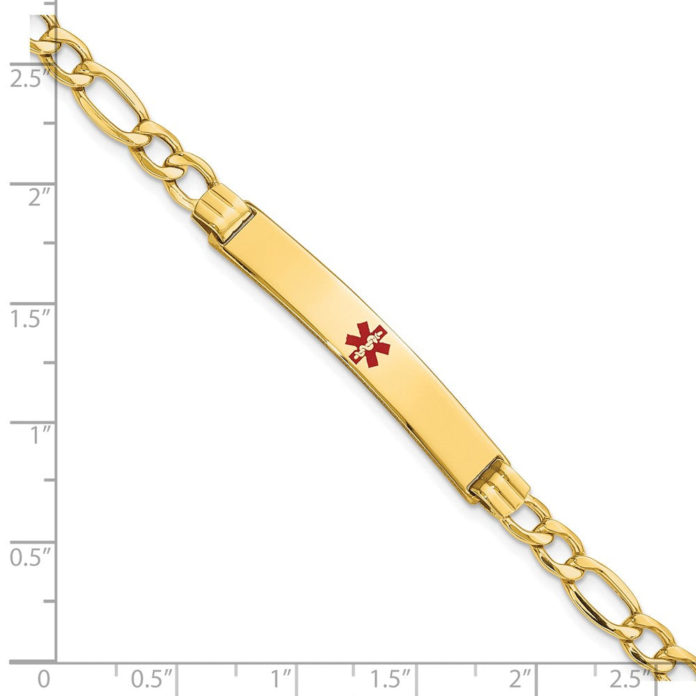 14K Gelbgold Medizinisch Halbmassiv Kette/solid Platte 37x6mm Centered Rot Emaille Figaro Glieder 7 Zoll Id Armband